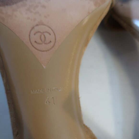 Authentic Womens Chanel Tan Suede Strappy Ankle Strap Heels 41 US/10 - Picture 9 of 14